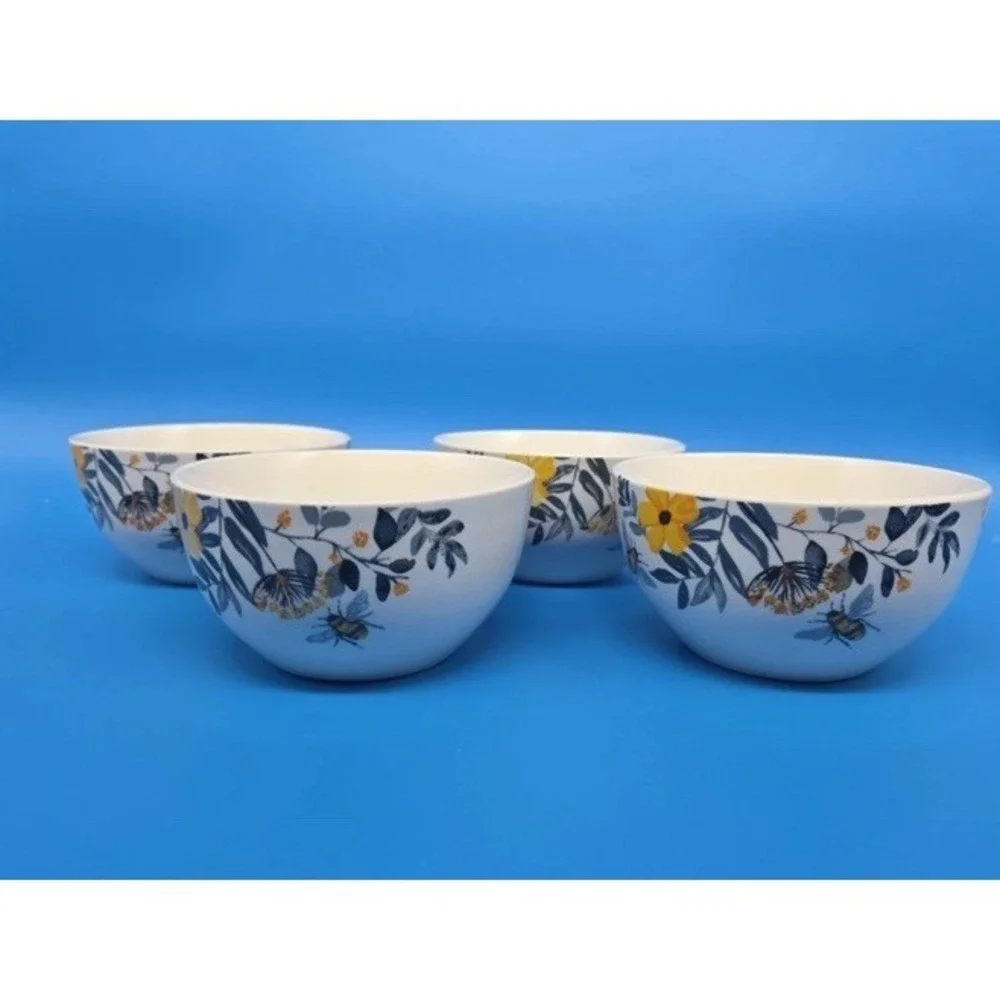 Set Of 4 ROYAL NORFOLK Spring‎ Bee Floral Soup Cereal Bowls 5.5